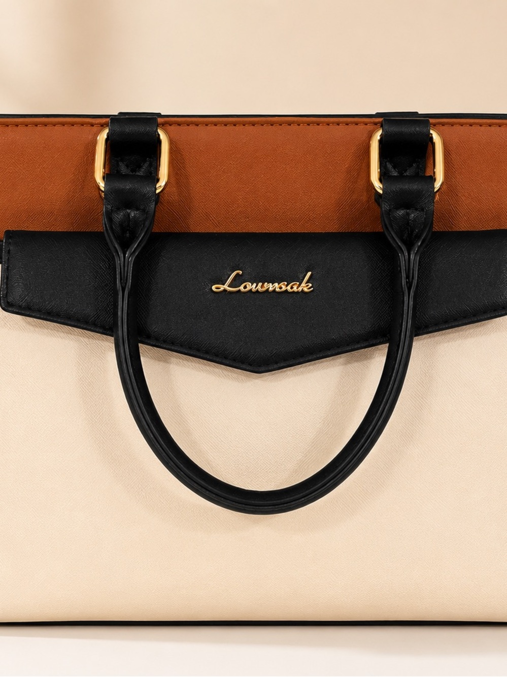 Louwsak Tricolor Leather Satchel — Black, Cream & Tan